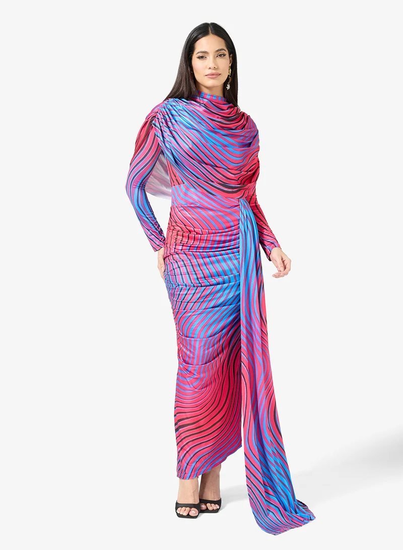 Virgos Lounge  Fikayo High Neck Draped Bodycon Maxi Dress for Women | Best Price UAE