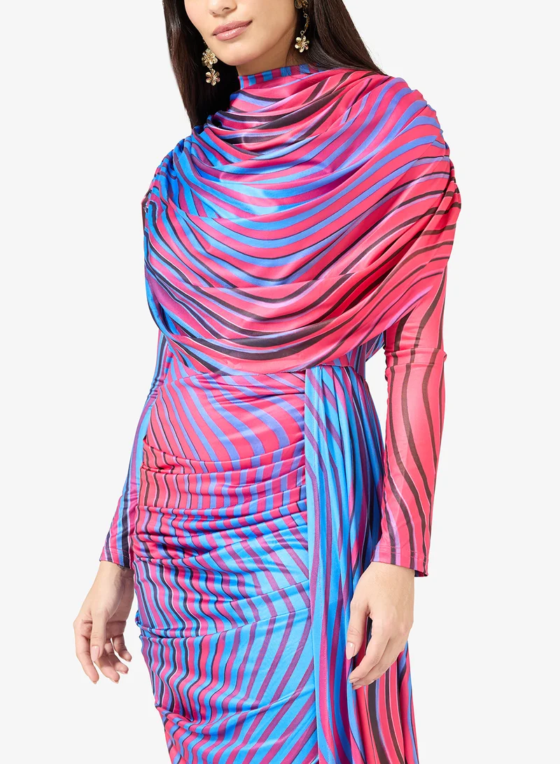 Virgos Lounge  Fikayo High Neck Draped Bodycon Maxi Dress for Women | Best Price UAE