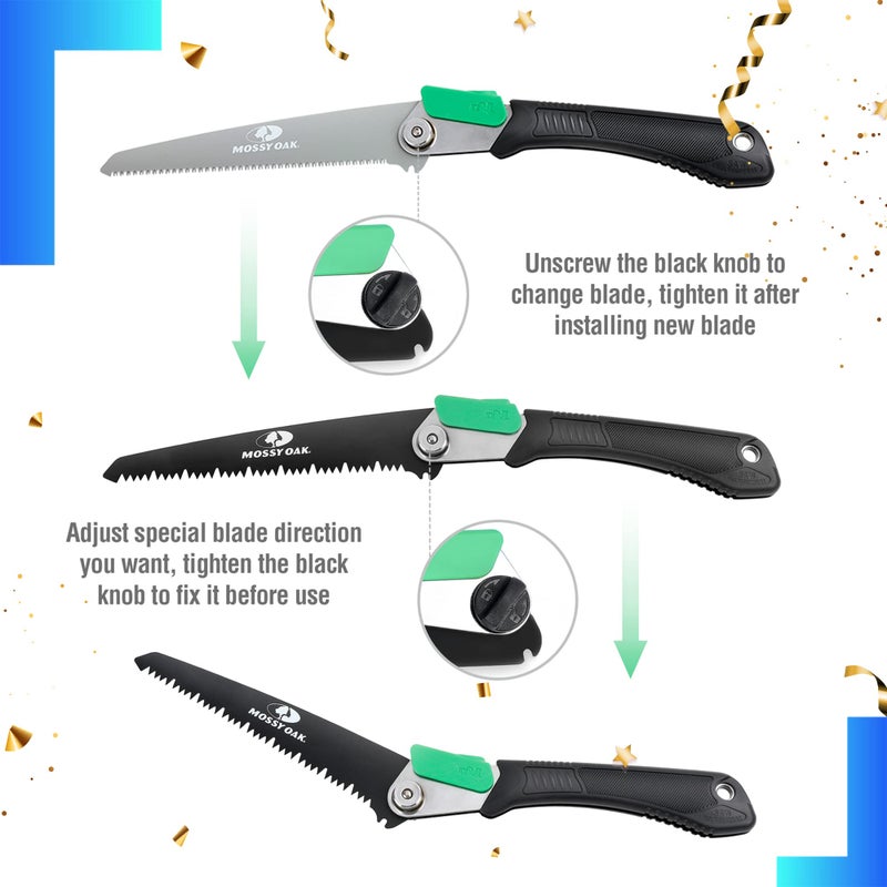 MOSSY OAK 3 in 1 Folding Saw, Pruning Hand Saw with Wood, Metal and PVC Blade, Camping Saw for Backpacking, Hunting and Bushcraft, Pouch Included - Image 2