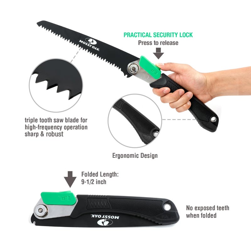 MOSSY OAK 3 in 1 Folding Saw, Pruning Hand Saw with Wood, Metal and PVC Blade, Camping Saw for Backpacking, Hunting and Bushcraft, Pouch Included - Image 3