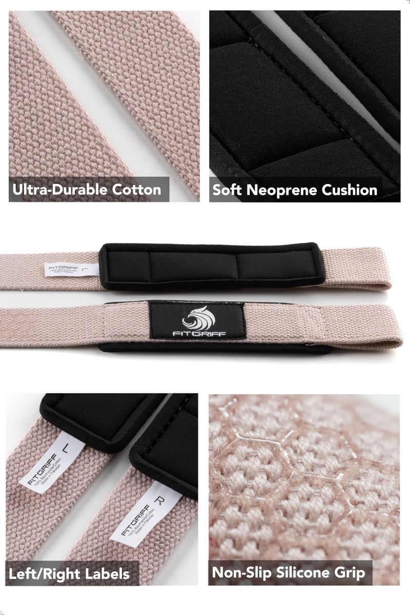 FitgriffÂ® Lifting Wrist Straps for Weightlifting, Gym, Deadlift, Workout (Made of Premium Cotton & Padded) - Men & Women (Standard, Blush Pink (Silicone-Grip)) - Image 3