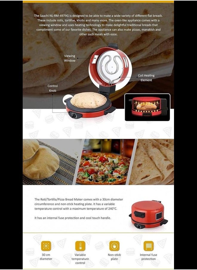 Generic - "Premium Roti Maker with 1800W Power, Non-Stick Coating, Indicator Lights, and Automatic Temperature Control, 1800.0 Watt NL-RM-4979-RD Red" - Image 1