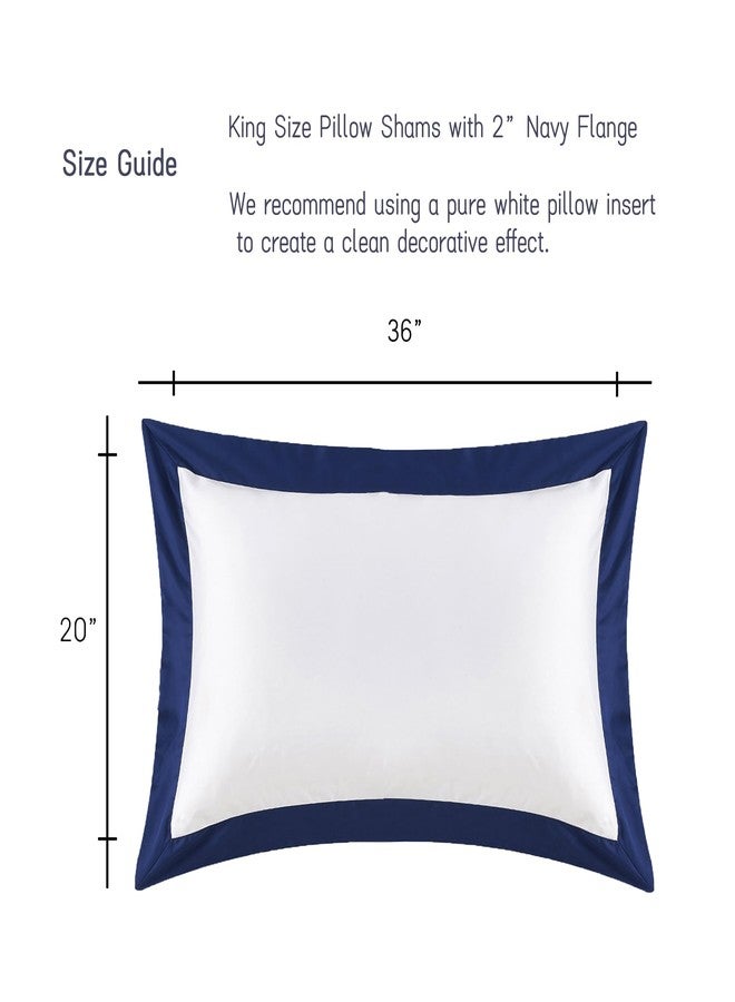 Ranznaz White Pillow Shams King Size Set of 2, 100% Cotton Hotel Luxury Decorative Pillow Sham with Navy Border, Sateen Weave Soft Smooth Breathable Elegant Pillowcases for Bedding, 20x36 Inches - Image 3