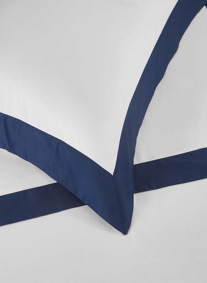 Ranznaz White Pillow Shams King Size Set of 2, 100% Cotton Hotel Luxury Decorative Pillow Sham with Navy Border, Sateen Weave Soft Smooth Breathable Elegant Pillowcases for Bedding, 20x36 Inches - Image 5