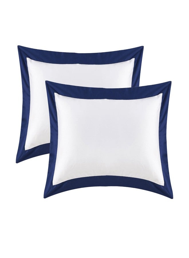Ranznaz White Pillow Shams King Size Set of 2, 100% Cotton Hotel Luxury Decorative Pillow Sham with Navy Border, Sateen Weave Soft Smooth Breathable Elegant Pillowcases for Bedding, 20x36 Inches - Image 1
