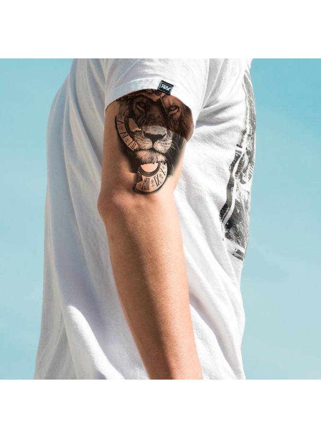 Oottati 2 Sheet Lion Broken Clock Temporary Tattoos for Adults, Lion Cracked Clock Fake Tattoo Stickers, Waterproof Long Lasting Body Art for Arm Chest - Image 3