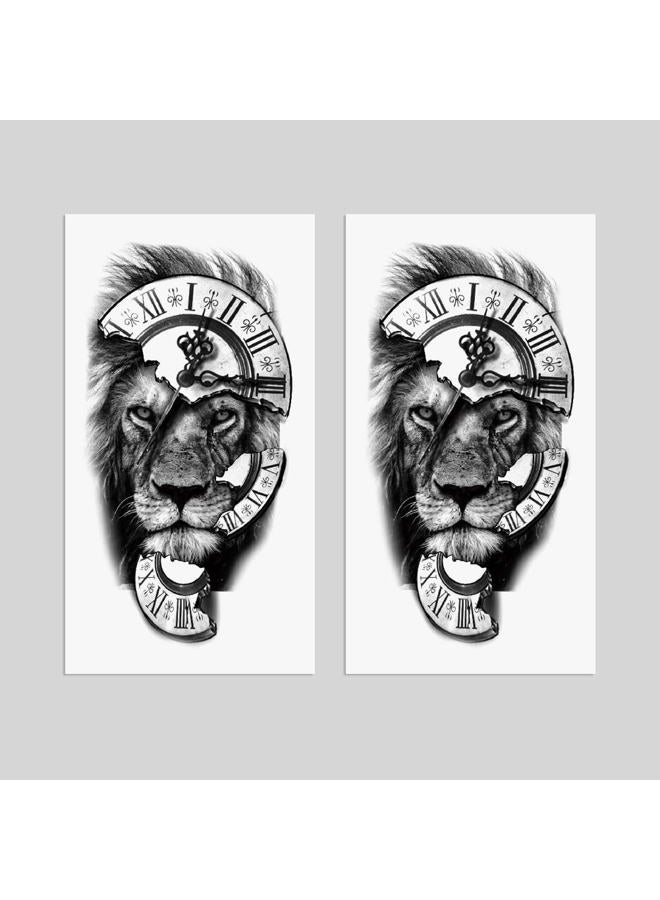 Oottati 2 Sheet Lion Broken Clock Temporary Tattoos for Adults, Lion Cracked Clock Fake Tattoo Stickers, Waterproof Long Lasting Body Art for Arm Chest - Image 2