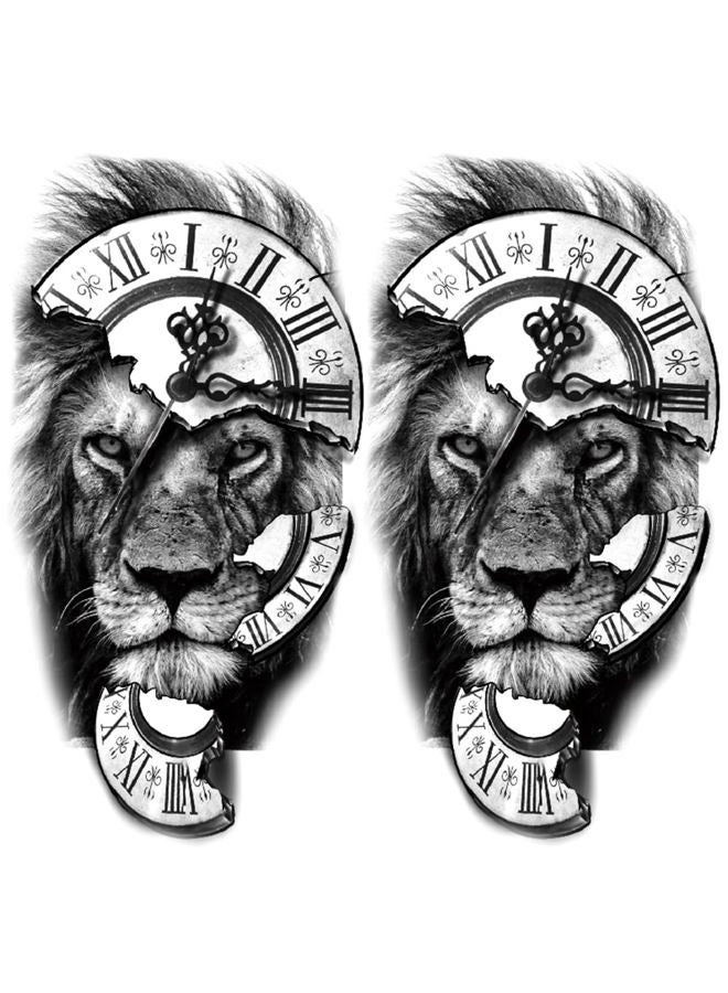 Oottati 2 Sheet Lion Broken Clock Temporary Tattoos for Adults, Lion Cracked Clock Fake Tattoo Stickers, Waterproof Long Lasting Body Art for Arm Chest - Image 5