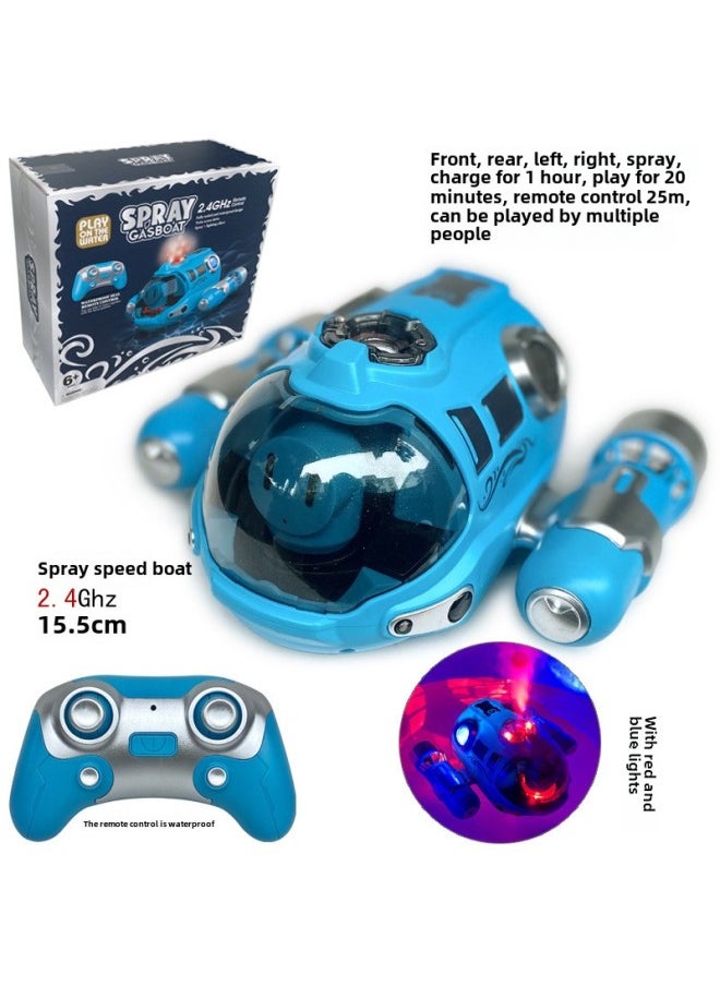 Mini Wireless Remote Control Submarine Waterproof Speedboat Submarine Model Charged Electric Water Play Toy Children Special Olympics-Colour:Xiaolan Spray Yacht-2.4g✓-Specification:Standard Charging - Free Remote Control Battery + Tools✓  - Image 1