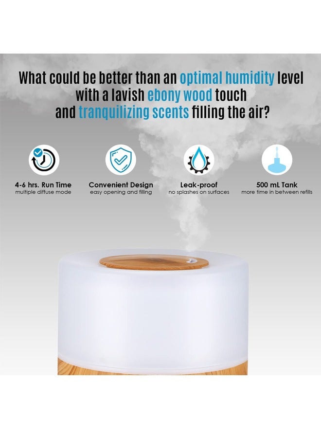 Padom Cool Mist Humidifier Diffusers for Essential Oils Large Room 500ML to 700ML Essential Oil Diffusers for Home Bedroom Ultrasonic Aroma Diffusers with 7 Colors breathe Lights
