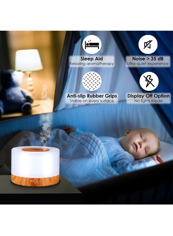 Padom Cool Mist Humidifier Diffusers for Essential Oils Large Room 500ML to 700ML Essential Oil Diffusers for Home Bedroom Ultrasonic Aroma Diffusers with 7 Colors breathe Lights