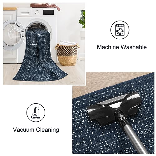 Seavish Hallway Runner Rug, Low Pile Washable Kitchen Runner Rug 2x6, Cotton Woven Reversible Entryway Rug, Dark Blue Farmhouse Throw Rug Runner for Living Room Bedroom Laundry Patio - Image 4