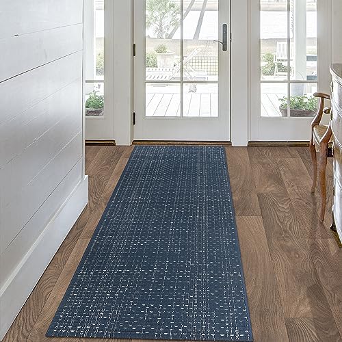Seavish Hallway Runner Rug, Low Pile Washable Kitchen Runner Rug 2x6, Cotton Woven Reversible Entryway Rug, Dark Blue Farmhouse Throw Rug Runner for Living Room Bedroom Laundry Patio - Image 2