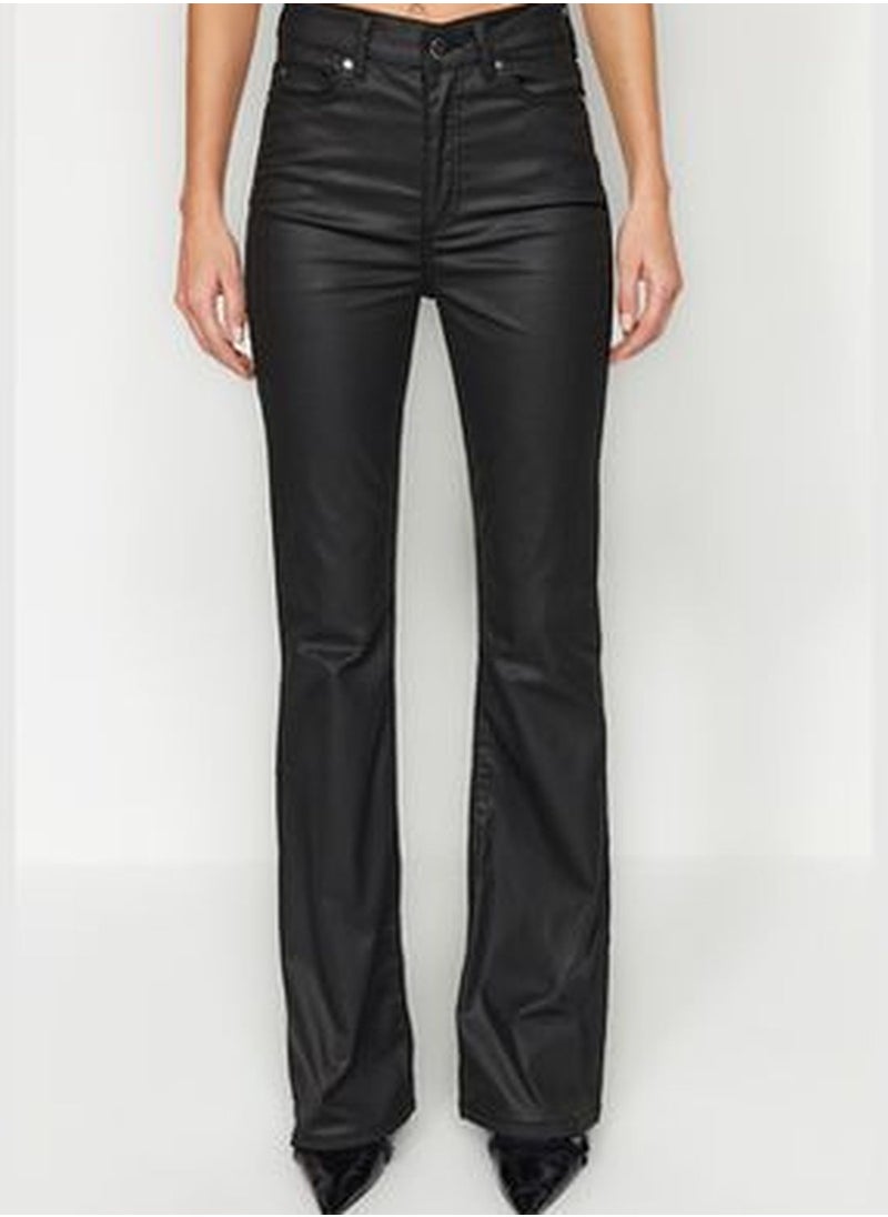 trendyol Black Coated High Waist Flare Jeans TWOAW24JE00164  - Image 4