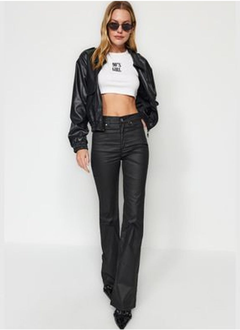 trendyol Black Coated High Waist Flare Jeans TWOAW24JE00164  - Image 1