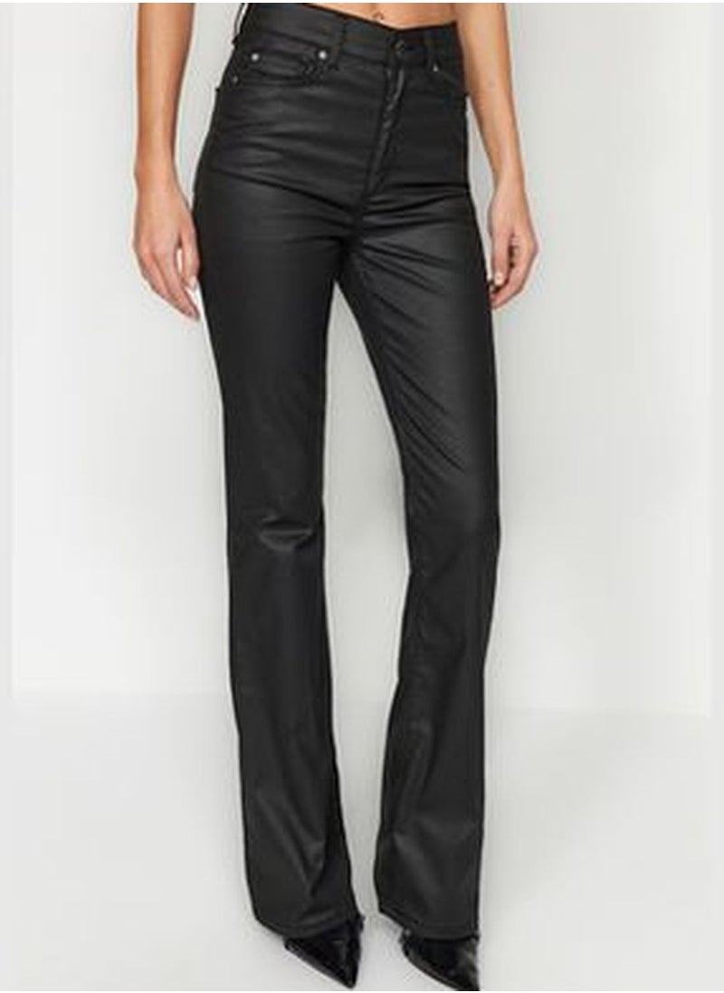 trendyol Black Coated High Waist Flare Jeans TWOAW24JE00164  - Image 5