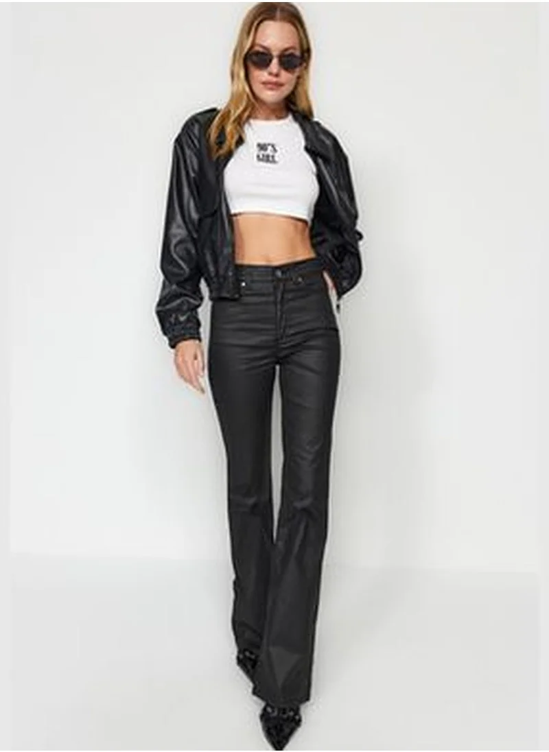 trendyol Black Coated High Waist Flare Jeans TWOAW24JE00164