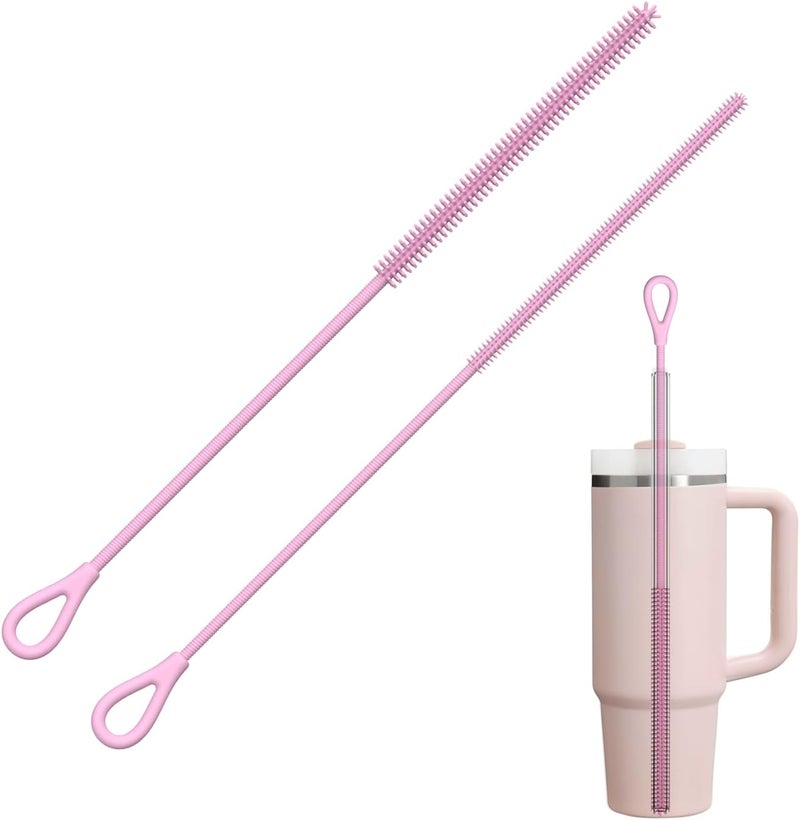 YOTIME Silicone Straw Cleaner Brush, 2Pcs Reusable Straw Brush Extra Long for Cleaning Glass Metal Smoothie Straws and Tumbler with Handle, Non-slip Handle Soft and Bendable, 6mm+9mm, Pink - Image 1
