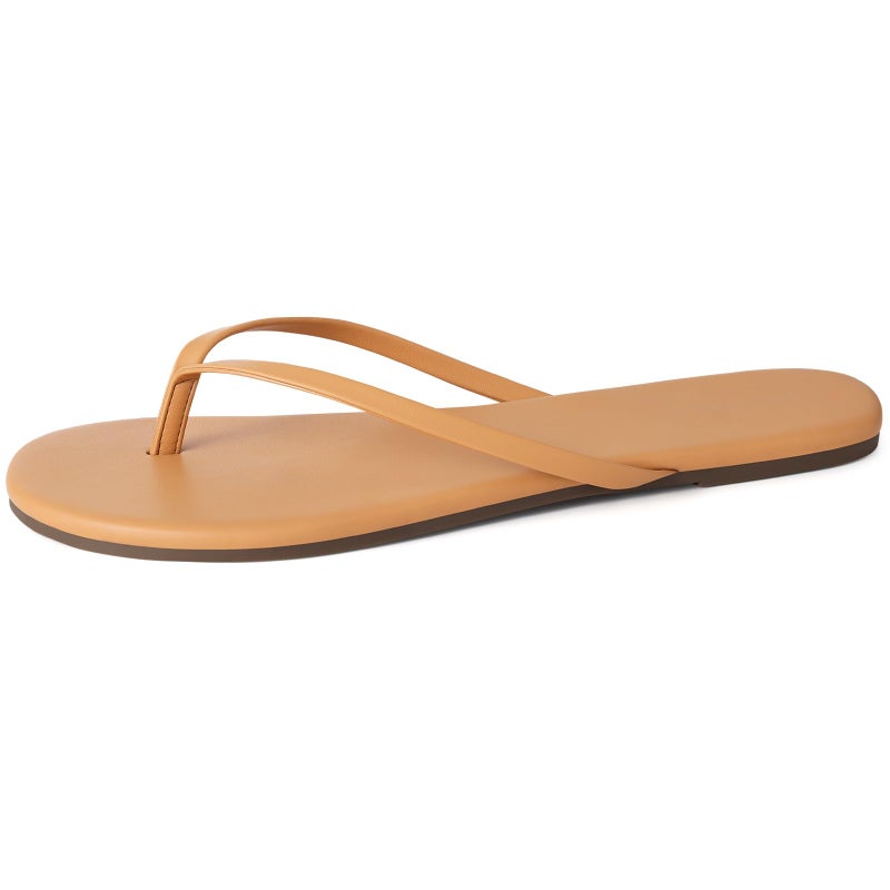 KIDMI Thong Flip Flops for Women - Memory Foam Summer Beach Sandals for Women - Vegan Leather Flat Sandals, Tan EU 39 - Image 5