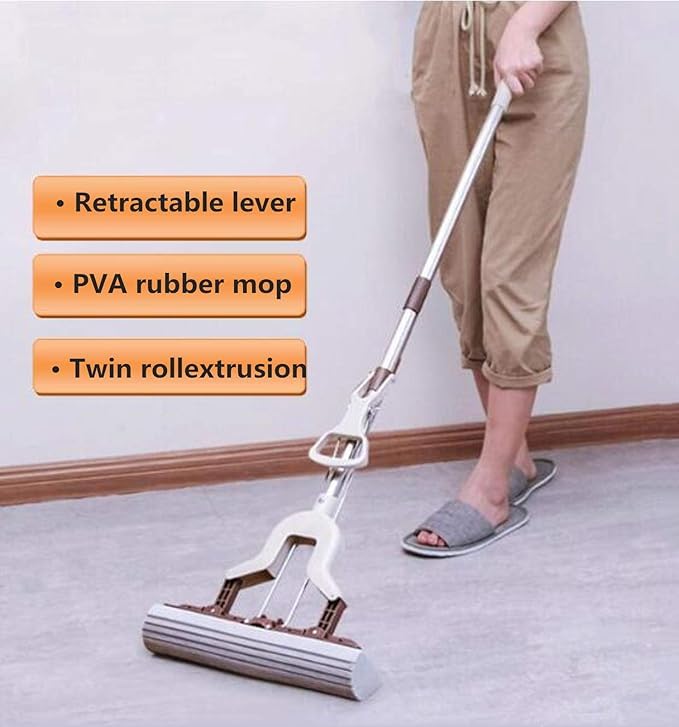 Calyrex PVA Sponge Mops for Floor Cleaning Squeeze with 60 Long Handle Self Wringing Mop with 15 Head for Kitchen Bathroom Tiles Sponge Mops for Floor Cleaning with Wringer - Image 5