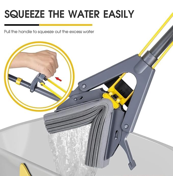 Calyrex PVA Sponge Mops for Floor Cleaning Squeeze with 60 Long Handle Self Wringing Mop with 15 Head for Kitchen Bathroom Tiles Sponge Mops for Floor Cleaning with Wringer - Image 2