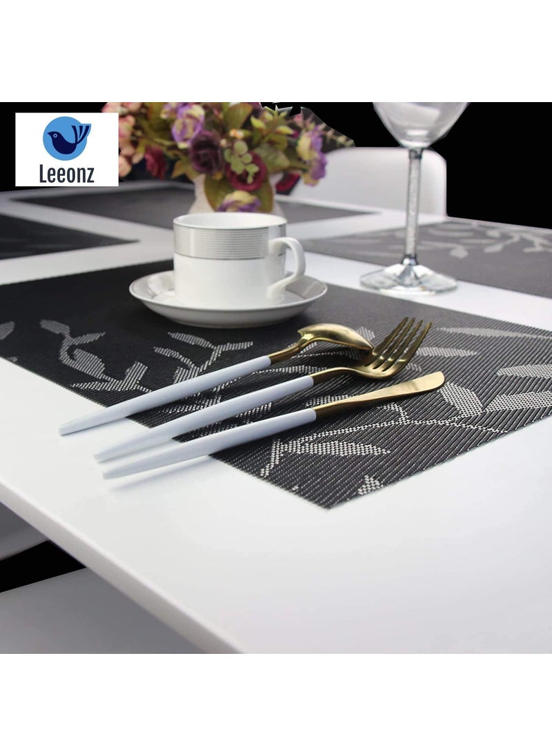 Leeonz Leeonz Easy to Clean Non-Slip Heat Resistant Washable Crossweave Woven Vinyl PVC Dining Table Mats (Black, 45cm x 30cm) -Set of 4pcs  - Image 2