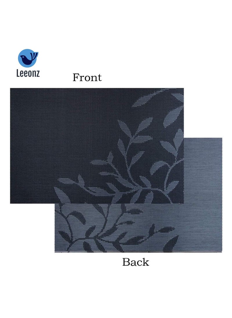 Leeonz Leeonz Easy to Clean Non-Slip Heat Resistant Washable Crossweave Woven Vinyl PVC Dining Table Mats (Black, 45cm x 30cm) -Set of 4pcs  - Image 3