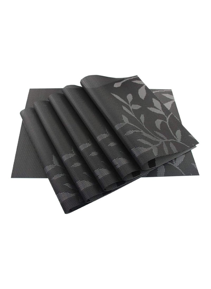 Leeonz Leeonz Easy to Clean Non-Slip Heat Resistant Washable Crossweave Woven Vinyl PVC Dining Table Mats (Black, 45cm x 30cm) -Set of 4pcs  - Image 1