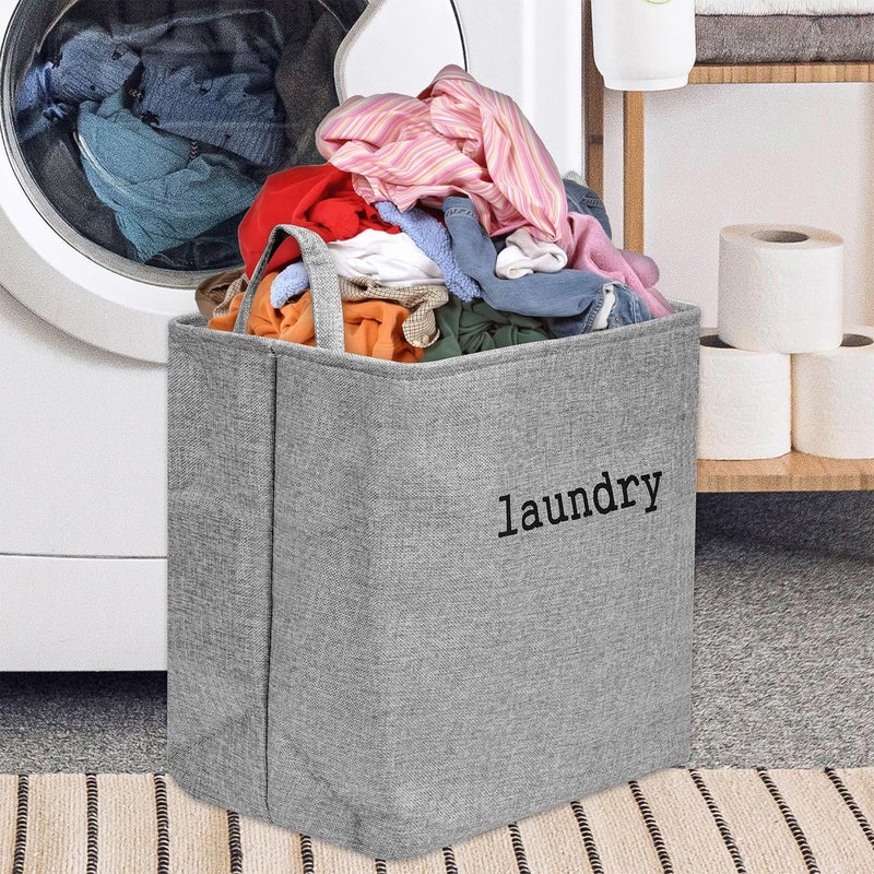 Kuber Industries Laundry Basket | Square Foldable Laundry Basket | Jute Storage Bag with Handles | Clothes Basket for Home | 40 LTR | Gray - Image 2