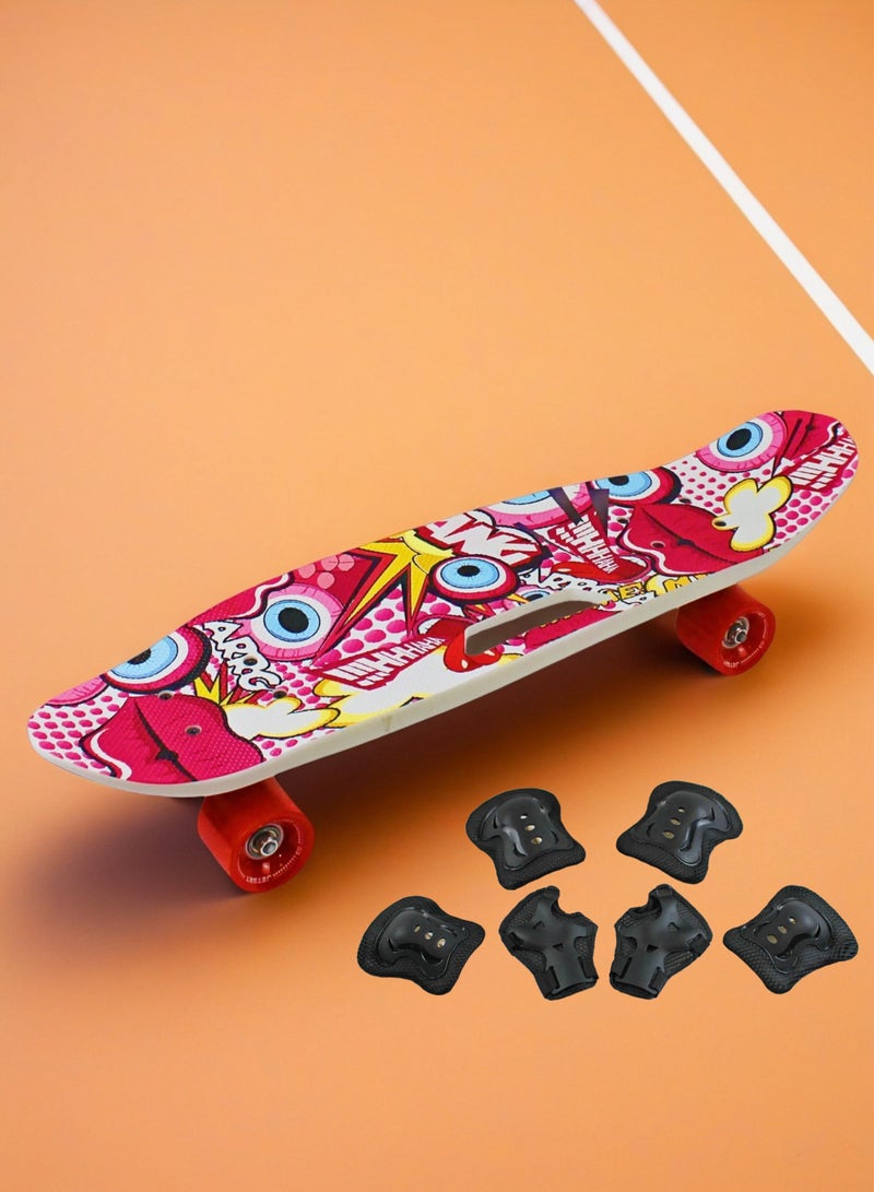 إيزي فيتشور لوح تزلج EASY FUTURE Cruiser للأطفال - لوح قصير على شكل لوح بنس واحد للشباب من سن 6 إلى 12 عامًا، والمراهقين والمبتدئين، لوح تزلج صغير كامل بما في ذلك مجموعة معدات الحماية - Image 1