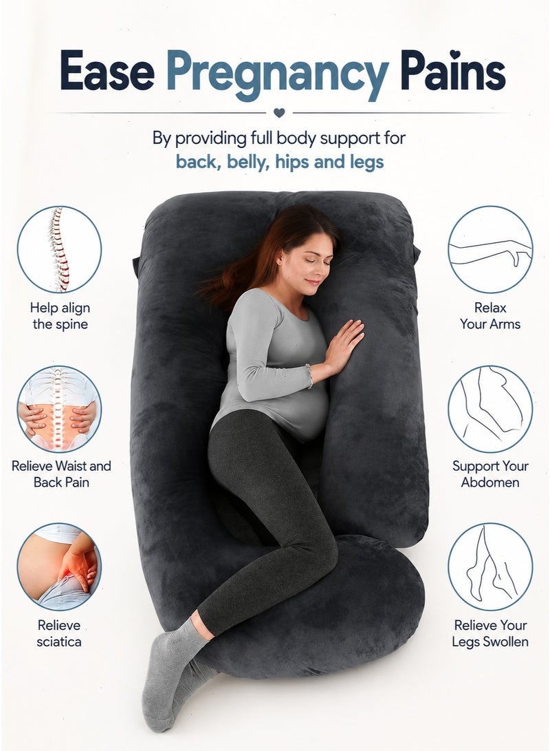 Maternity Pillow, U-shaped Full-Body Pregnancy Pillow with Removable Cover, providing back, leg, and abdominal support for expectant mothers. A pregnancy pillow designed specifically for women.【Black】 - Image 2