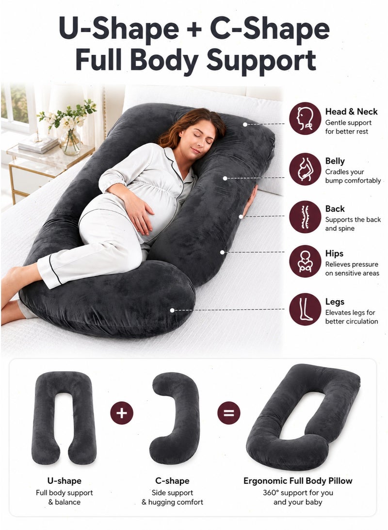 Maternity Pillow, U-shaped Full-Body Pregnancy Pillow with Removable Cover, providing back, leg, and abdominal support for expectant mothers. A pregnancy pillow designed specifically for women.【Black】 - Image 3