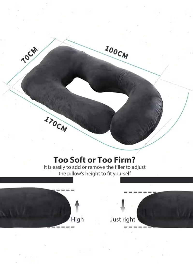 Maternity Pillow, U-shaped Full-Body Pregnancy Pillow with Removable Cover, providing back, leg, and abdominal support for expectant mothers. A pregnancy pillow designed specifically for women.【Black】 - Image 4