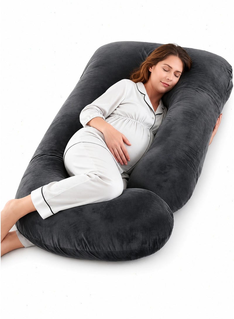 Maternity Pillow, U-shaped Full-Body Pregnancy Pillow with Removable Cover, providing back, leg, and abdominal support for expectant mothers. A pregnancy pillow designed specifically for women.【Black】 - Image 1