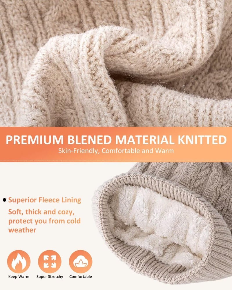 FISFET Winter Beanie Hat Scarf Gloves Set for Women, Pom Pom Beanie with Fleece Lined Long Knit Neck Warmer Touchscreen Gloves, Warm 3 in 1 Stocking Stuffers Gift Set for Mom Her Cold Weather(White) - Image 5