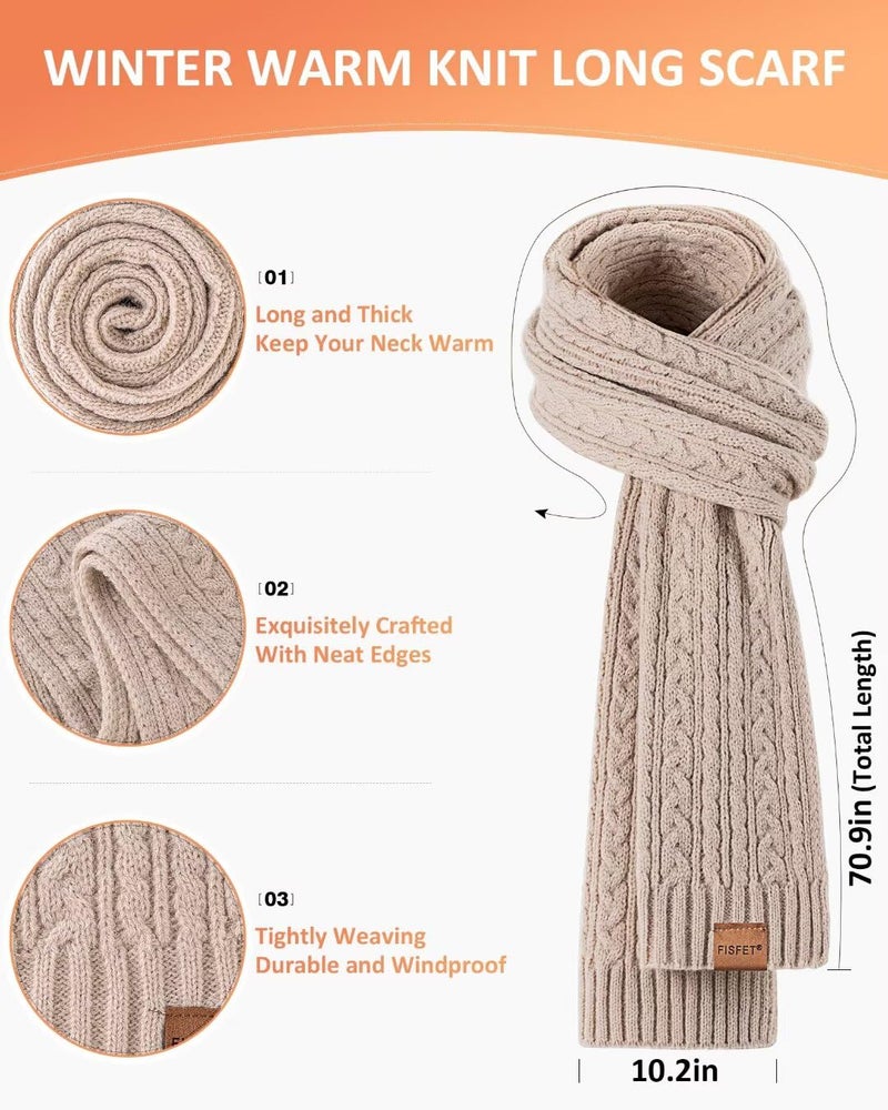 FISFET Winter Beanie Hat Scarf Gloves Set for Women, Pom Pom Beanie with Fleece Lined Long Knit Neck Warmer Touchscreen Gloves, Warm 3 in 1 Stocking Stuffers Gift Set for Mom Her Cold Weather(White) - Image 4