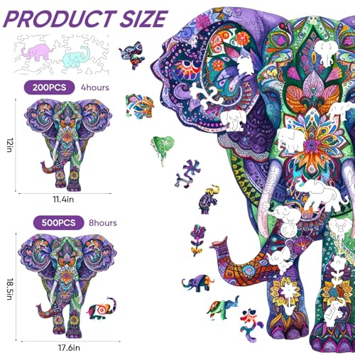 Qiuenisray Wooden Puzzles for Adults 500 Pieces Elephant Challenging Jigsaw Puzzle Home Decor FSC Certified Unique Animal Shape Adult Puzzles Piece Irregular Best Gift for Family Game 176x185 in - Image 5