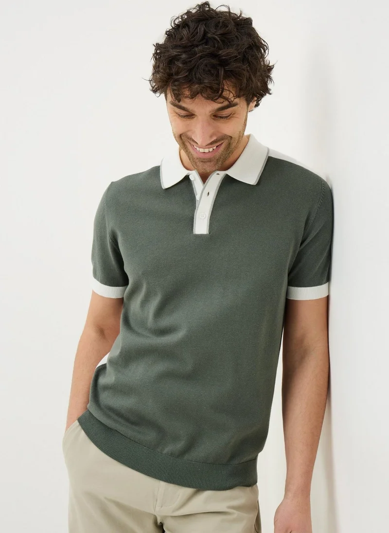 ماتلان Green Colour Block Knitted Polo Shirt