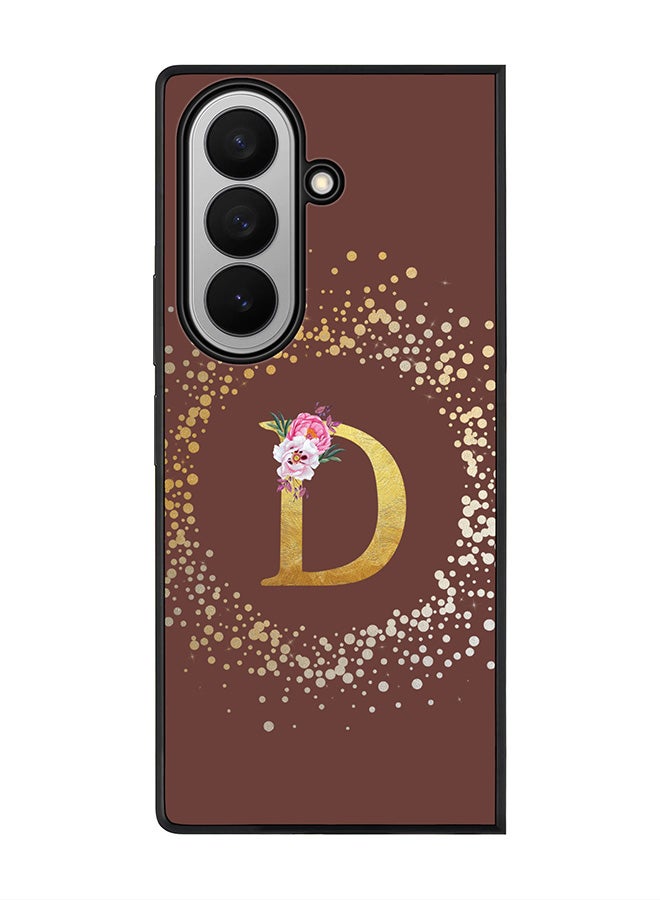Stylizedd For Samsung Galaxy Z Fold7 Case,Slim fit Camera Protection, Shockproof Thin Phone cover  - Custom Monogram Floral - D  (Brown )