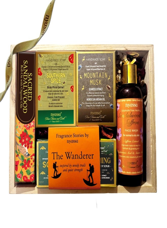 Nyassa The fragrance stories by nyassa: THE Wanderer Gift set | Natural Bath and Body Care Set | Handmade Soap | Roll On | Solid Perfume | Face and Body Scrub | Face Wash - Image 1