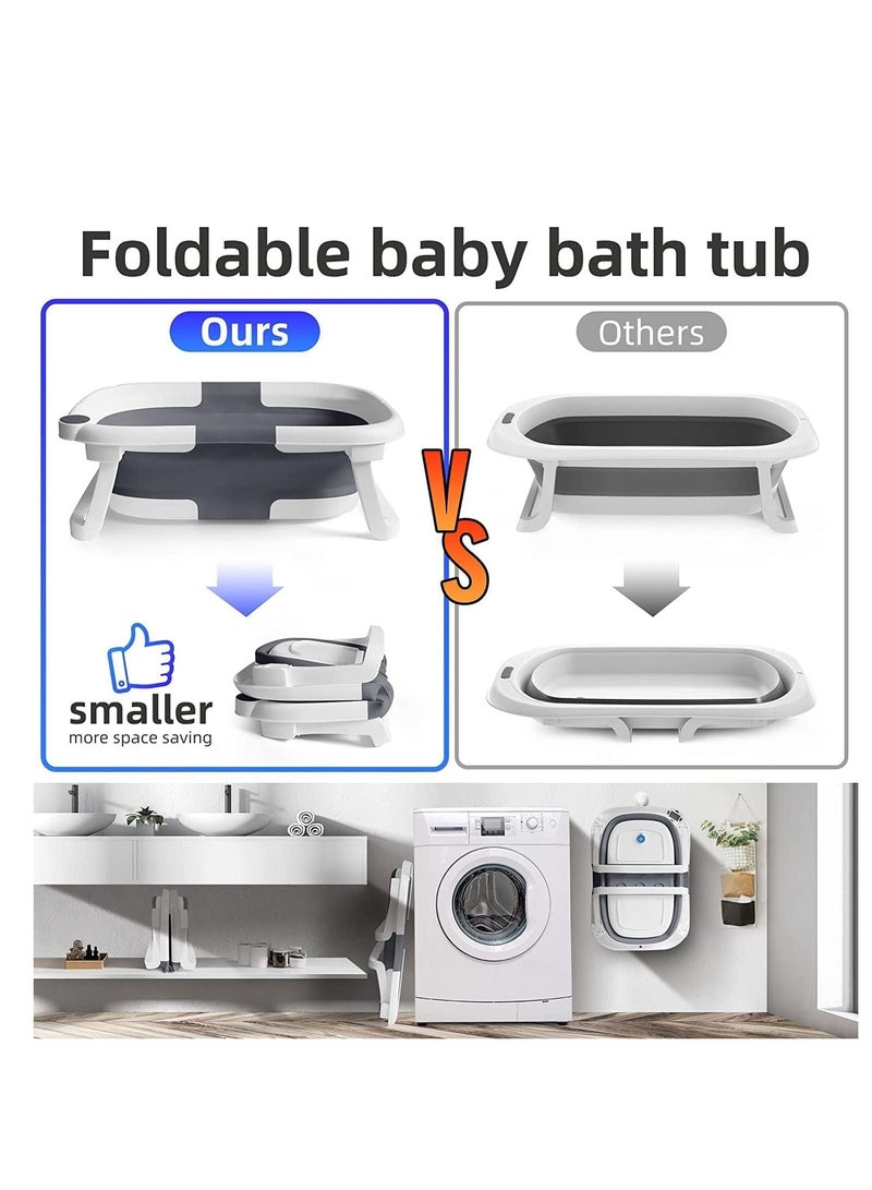 تراسل حوض استحمام قابل للطي للأطفال، حوض استحمام للأطفال مع وسادة ناعمة وميزان حرارة، حوض استحمام محمول متعدد الوظائف للسفر مع فتحة تصريف، حوض استحمام قابل للطي لحديثي الولادة من 0-36 شهر - Image 3