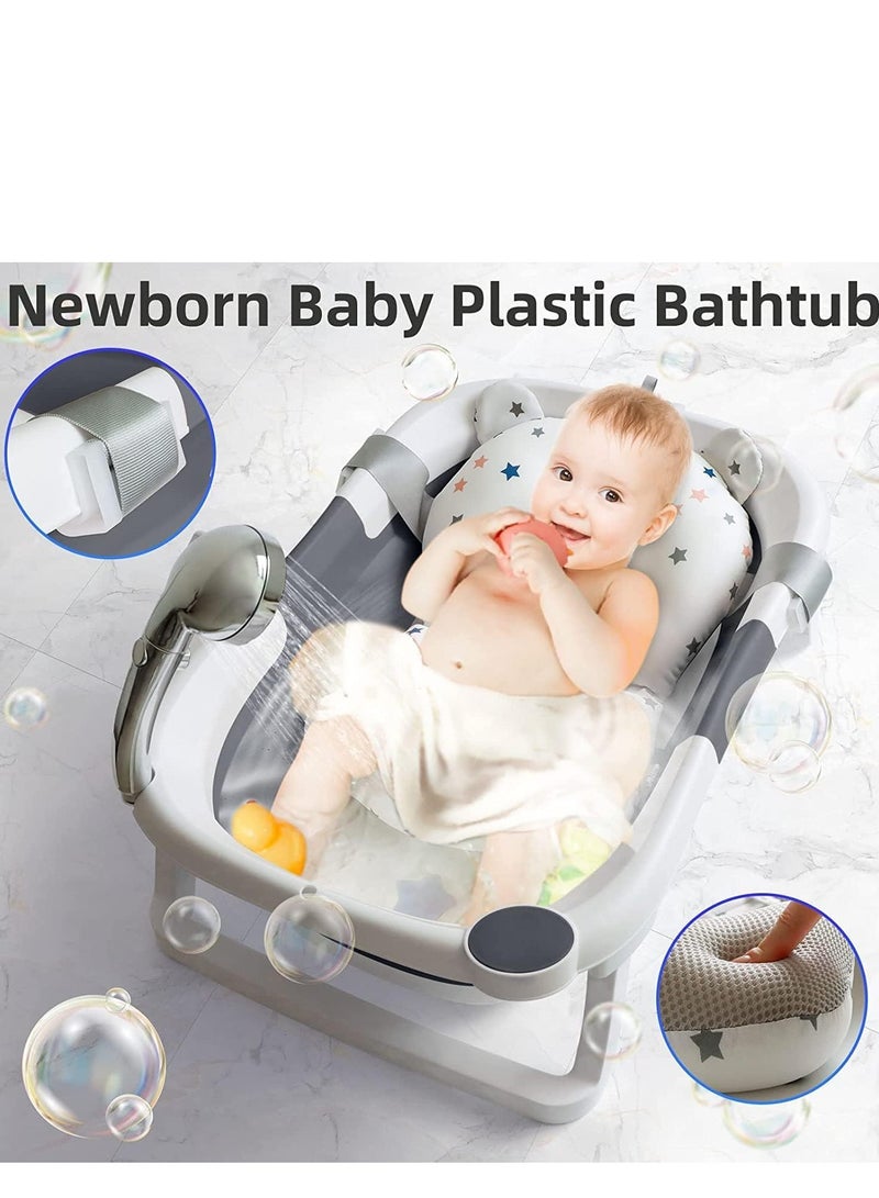 تراسل حوض استحمام قابل للطي للأطفال، حوض استحمام للأطفال مع وسادة ناعمة وميزان حرارة، حوض استحمام محمول متعدد الوظائف للسفر مع فتحة تصريف، حوض استحمام قابل للطي لحديثي الولادة من 0-36 شهر - Image 5