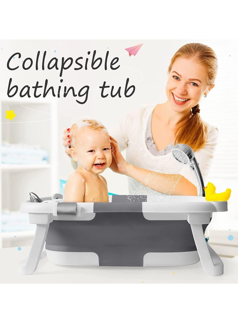 تراسل حوض استحمام قابل للطي للأطفال، حوض استحمام للأطفال مع وسادة ناعمة وميزان حرارة، حوض استحمام محمول متعدد الوظائف للسفر مع فتحة تصريف، حوض استحمام قابل للطي لحديثي الولادة من 0-36 شهر - Image 2