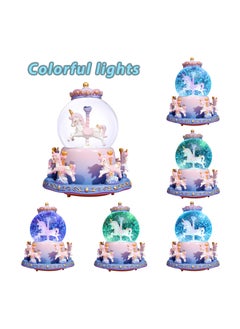 SYOSI Snow Globe Carousel Music Box with Color Changing LED Lights Plays 6 Songs Like Castle in The Sky Rotating 5 Horses Musical Birthday Gift for Kids Girls Women  - Image 2