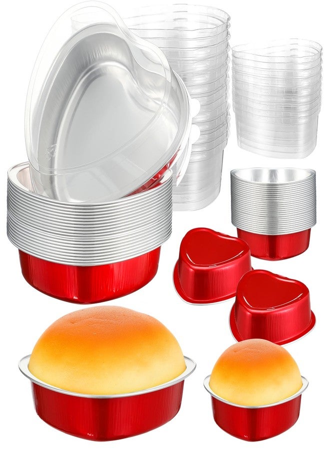 Meanplan 30 Pcs Valentine's Day Heart Shaped Cake Pans with Lid Aluminum Foil Mini Heart Shaped Cupcake Cup Flan Baking Cups Cupcake Liners Muffin Tins for Wedding Birthday Party, Red (1.86 oz, 9 oz) - Image 1