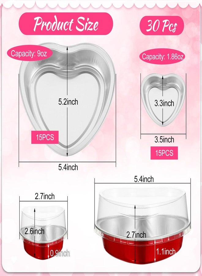 Meanplan 30 Pcs Valentine's Day Heart Shaped Cake Pans with Lid Aluminum Foil Mini Heart Shaped Cupcake Cup Flan Baking Cups Cupcake Liners Muffin Tins for Wedding Birthday Party, Red (1.86 oz, 9 oz) - Image 2