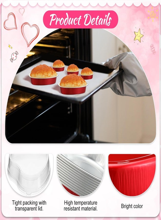 Meanplan 30 Pcs Valentine's Day Heart Shaped Cake Pans with Lid Aluminum Foil Mini Heart Shaped Cupcake Cup Flan Baking Cups Cupcake Liners Muffin Tins for Wedding Birthday Party, Red (1.86 oz, 9 oz) - Image 3