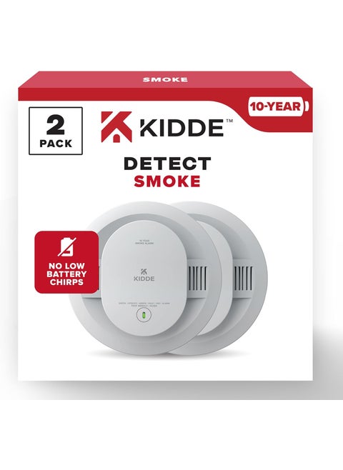 Kidde Smoke Detector 10Year Battery Powered LED Warning Light Indicators 2 Pack