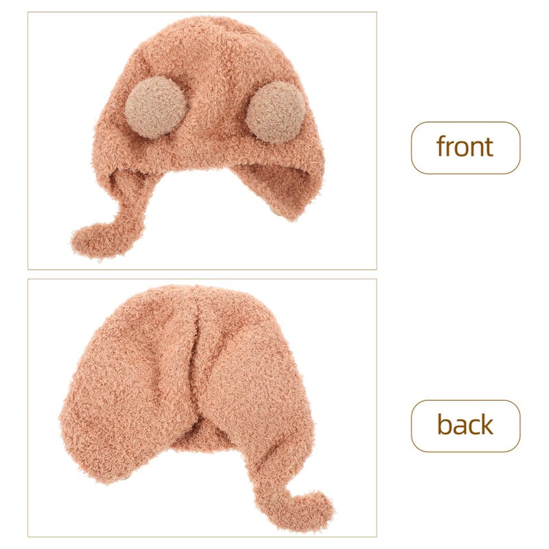 Light Brown Winter Earmuff Hat With Double Ball Ears Warm Baby Infant Toddler Cap - Image 4