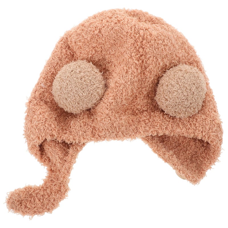 Light Brown Winter Earmuff Hat With Double Ball Ears Warm Baby Infant Toddler Cap - Image 2